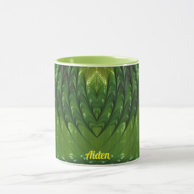 Taza AIDEN ~ Zany 3D Fractal ~ Green Lover Mug (Centro)