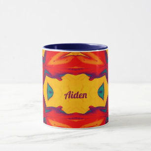 Taza AIDEN ~ Zany Pattern ~ Rojo Azul amarillo y Naranj