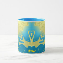 Taza AIMEE ~ Zany 3D Fractal ~ amarillo azul 3D