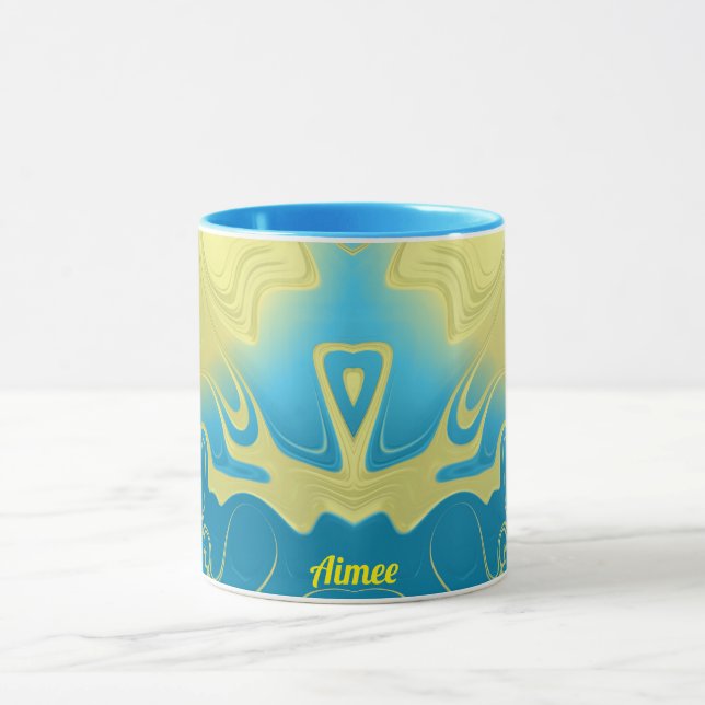 Taza AIMEE ~ Zany 3D Fractal ~ amarillo azul 3D (Centro)