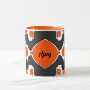 Taza AJAY ~ Zany 3D Fractal ~ Naranja blanco negro