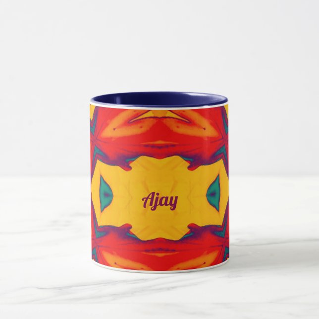 Taza AJAY ~ Zany Pattern ~ Rojo Azul amarillo y Naranja (Centro)