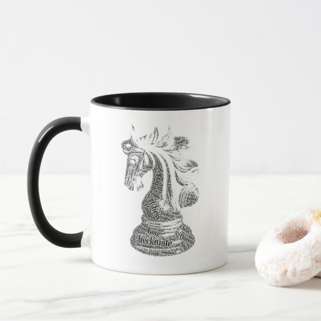 Taza Ajedrez Knight Black Word Art (Con donut)