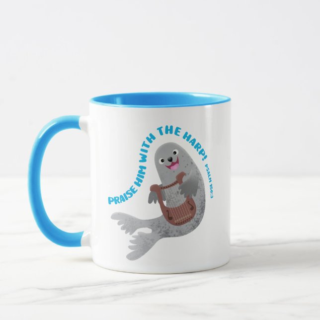 Taza Alabar dulce foca arpa escritura versículo bíblico (Izquierda)