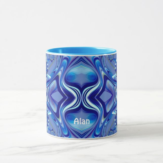 Taza ALAN ~ Zany 3D Fractal ~ Sombras de Blue Mug (Centro)
