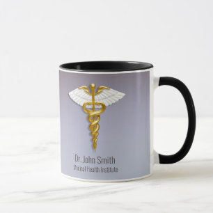 Taza Alas blancas del Caduceus del Oro Elegante Médico