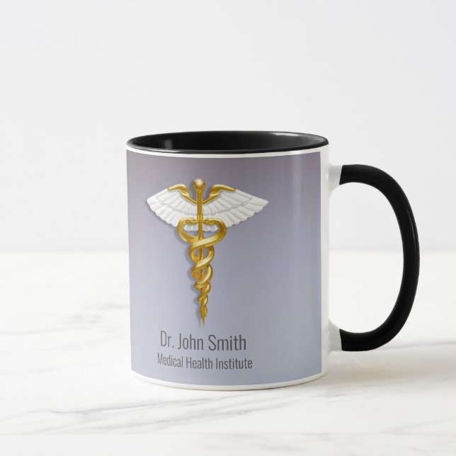 Taza Alas blancas del Caduceus del Oro Elegante Médico (Derecha)