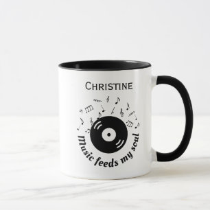 Taza Álbum de vinilo Music Feeds My Soul con nombre