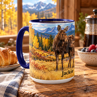 Taza Alce personalizado madre y cría otoño