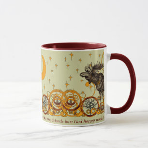 Taza Alce Remolino Estrellas Luna Paz Alegría Ho Ho Ho