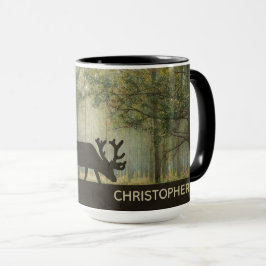 Taza Alces en el ilustracion del bosque personalizado