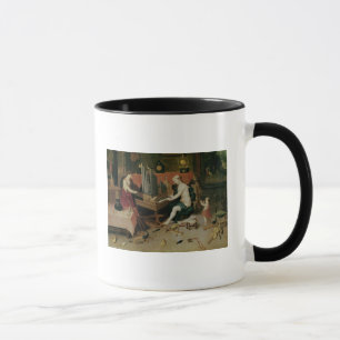 Taza Alegoría de la audiencia, detalle de un organista