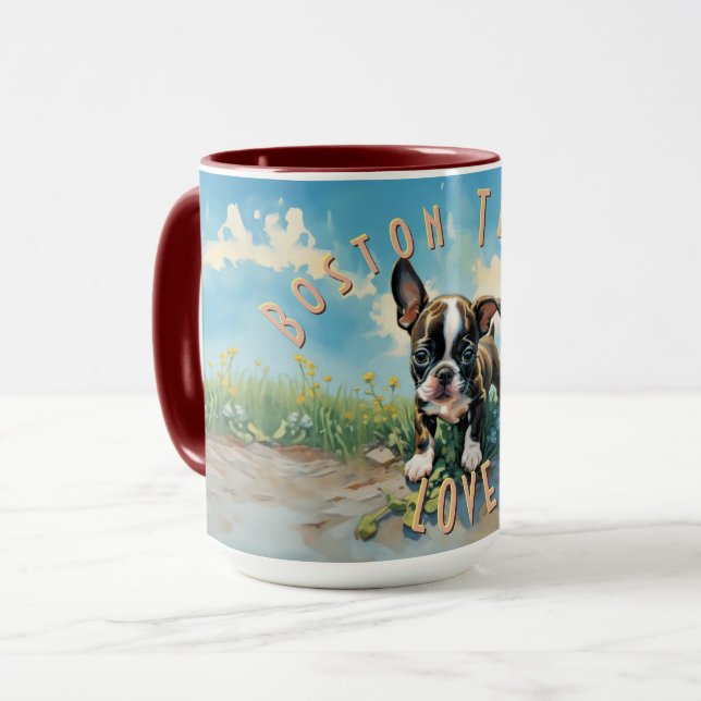 Taza Alegre café de amor de Boston Terrier (Anverso izquierdo)
