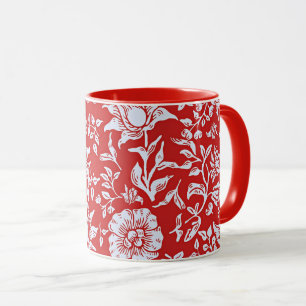 Taza Alegre patrón floral vintage en rojo y blanco