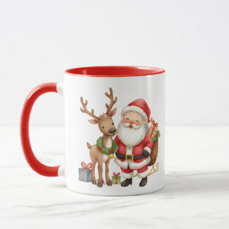 Taza Alegre Santa Claus caprichoso con renos. 