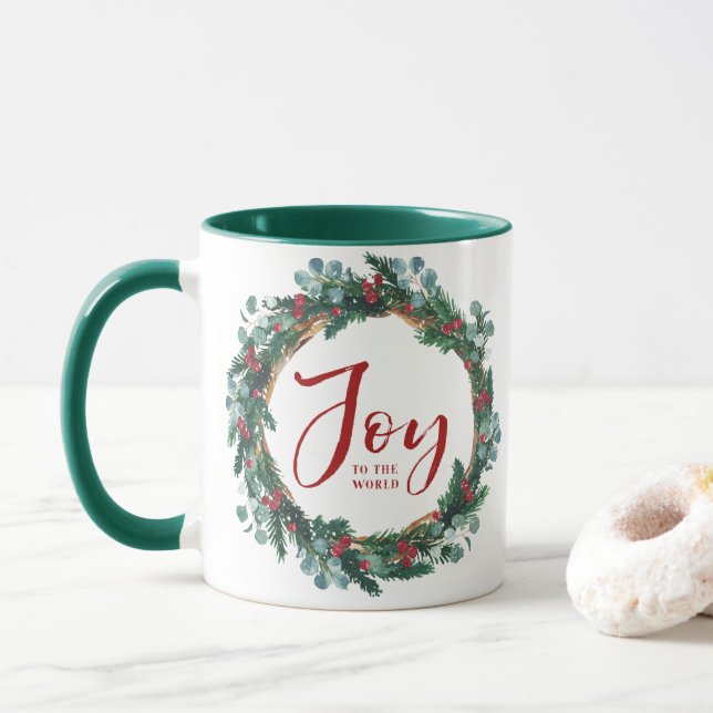 Taza Alegría a los Navidades de la Wreath Evergreen (Con donut)