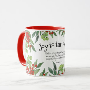 Taza Alegría al mundo Juan 3:16 Fe roja de Navidad