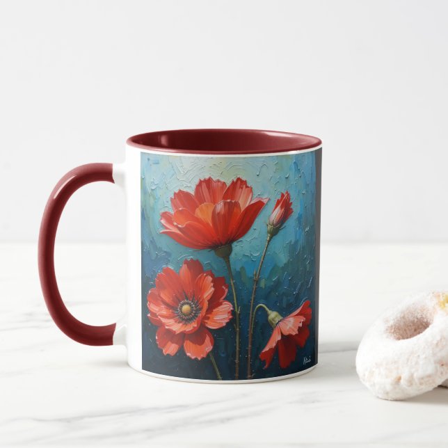 Taza Alegría de las flores rojas (Con donut)
