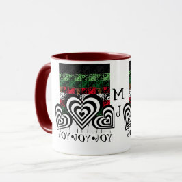 Taza Alegría y jingle vacaciones en verde en monograma 
