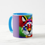 Taza Alexander's Cat purple and aqua center combo mug<br><div class="desc">Alexander's Cat mugs are for cat owners and breeders,  other cat lovers,  coffee drinkers,  hot chocolate drinkers,  and drinkers who are modern art fans. Alexander's Cat is Steamy Raimon original art.</div>
