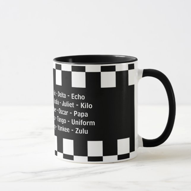 Taza Alfa Bravo Charlie Echo Alfabeto fonético (Derecha)