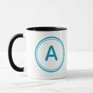 Taza Alfabeto de letra redonda diseño de círculo cyan