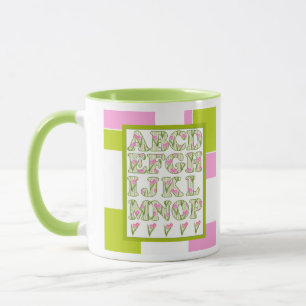 Taza Alfabeto divertido, alfabeto de flores, alfabeto