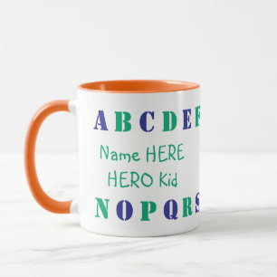Taza Alfabeto inglés azul, verde oceánico personalizado