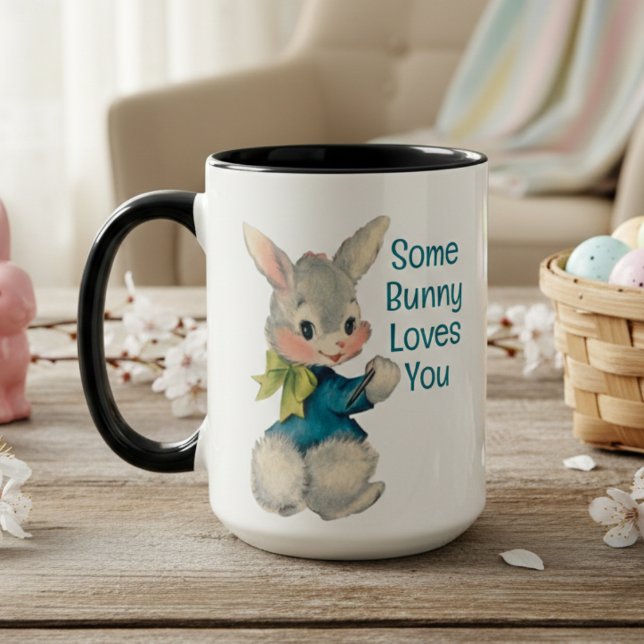 Taza Algunos conejitos te aman la Pascua de Conejo (Some Bunny Loves You Vintage Bunny Rabbit Easter Mug)