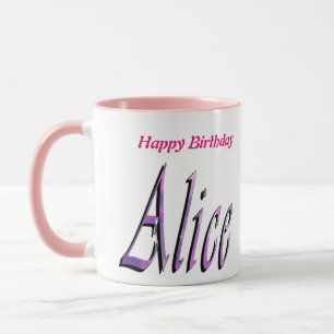 Taza Alicia, cumpleaños feliz, tazón de café rosa