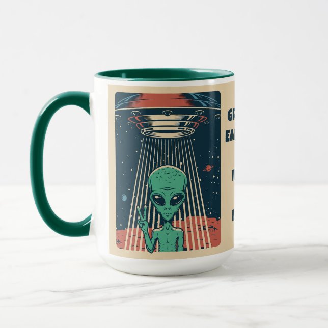 Taza Alien de OVNI de texto de personalizado (Izquierda)