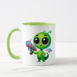 Taza Alien mignon avec un pistolet laser et une planète