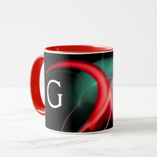 Taza ALIEN PEARL Rojo Verde Fractales Negros (Anverso izquierdo)