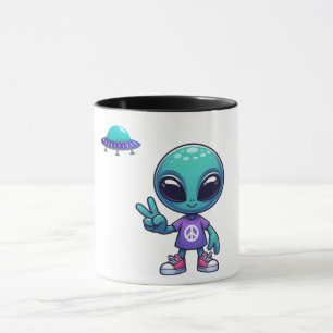 Taza Alien y barco espacial por la paz