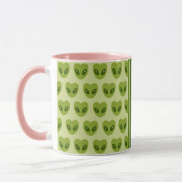 Taza Alienígena verde lindo con forma de corazón tu nom
