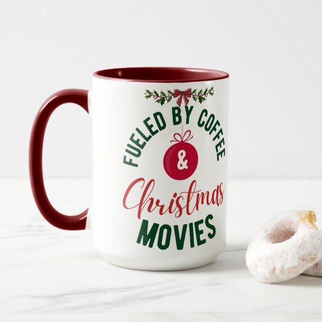 Taza Alimentado por café y películas de Navidades Mug (Con donut)