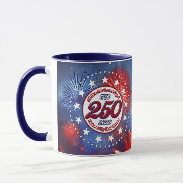Taza  All Men Are Created Graphic Fireworks Burst White (Izquierda)