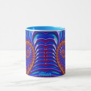 Taza ALLAN ~ GLOSSY 3D Zany Blue Yellow Fractal ~ Mug