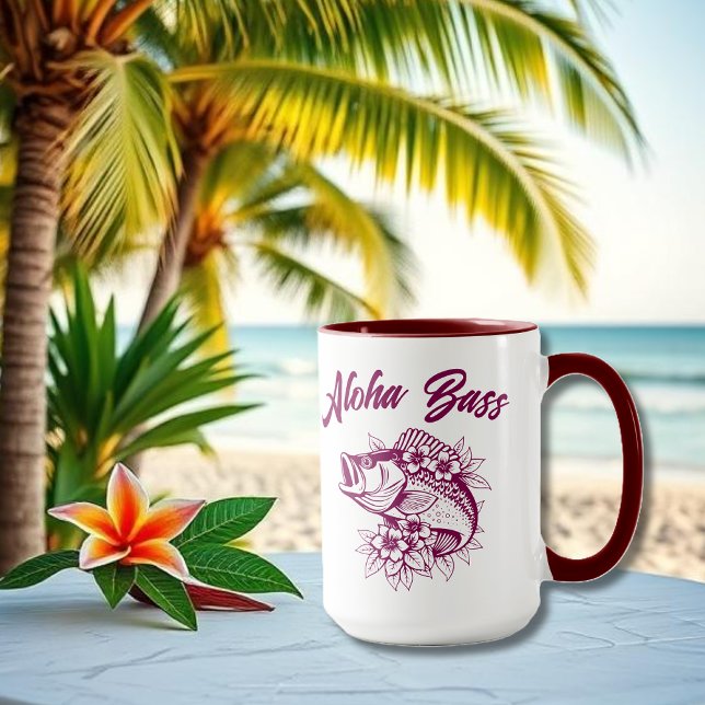 Taza Aloha Bass-Hawaiian Wine (Aloha Bass Bass Fish Hawaiian Tropical Flowers Fisherman Trend Fish Mug)
