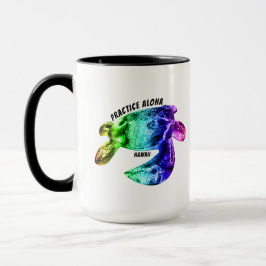 Taza Aloha de práctica hawaiana - Arcoiris tribal honu