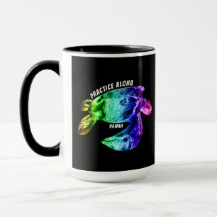 Taza Aloha de práctica hawaiana - Arcoiris tribal honu