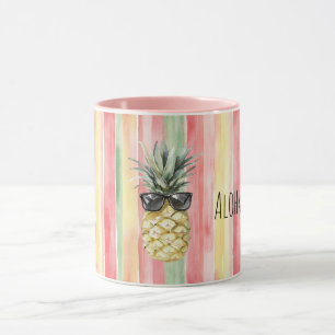 Taza Aloha Tropical Rosa Menta Amarillo Verde Piña