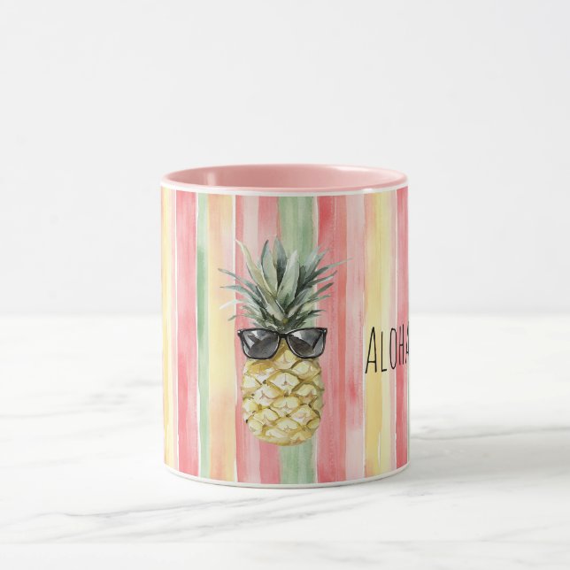 Taza Aloha Tropical Rosa Menta Amarillo Verde Piña (Centro)