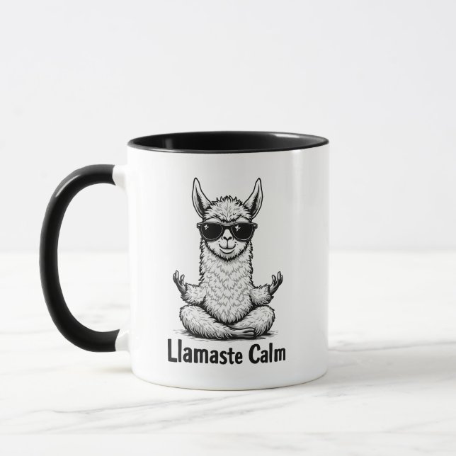 Taza Alpaca Stay Calm Llamaste Lama Yoga Funny (Izquierda)