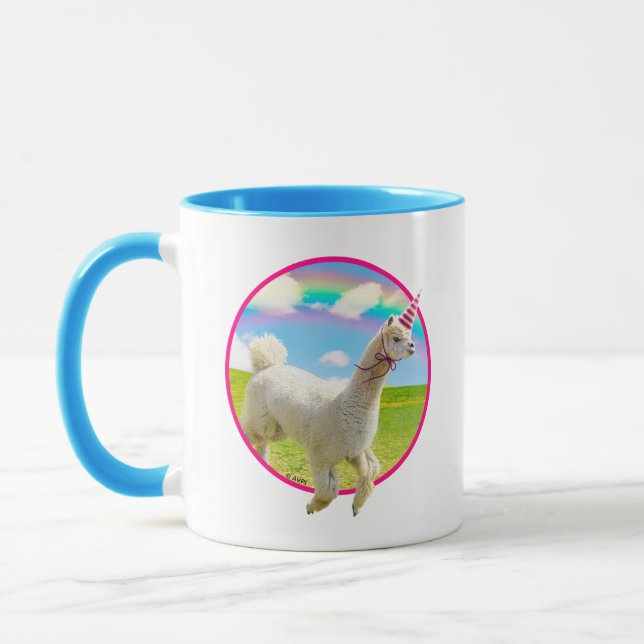 Taza Alpaca Unicornio bajo el cielo arcoiris (Izquierda)