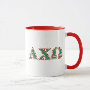 Taza Alphi Chi Omega Letras Verdes y Rojas