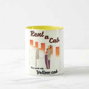 Taza ¡Alquile un Taxi! Póster del taxi amarillo de NYC