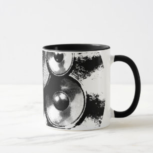 Taza Altavoces de música en blanco y negro