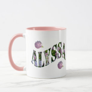Taza Alyssa, Logo De Nombre Hecho Con Hydrangeas,