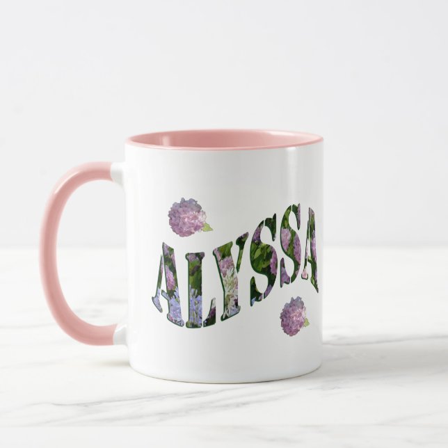 Taza Alyssa, Logo De Nombre Hecho Con Hydrangeas, (Izquierda)